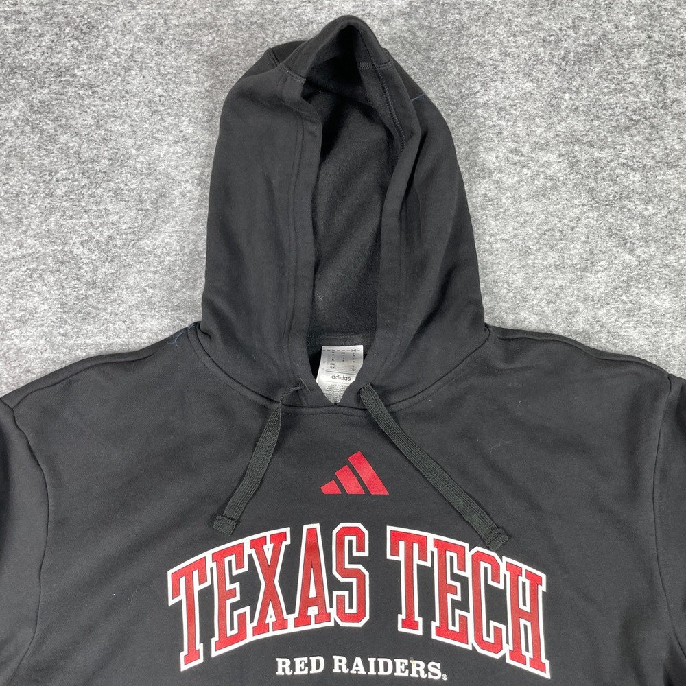 Texas Tech Hoodie Mens Medium Black Adidas Red Raiders Pullover Sweatshirt - Picture 2 of 12